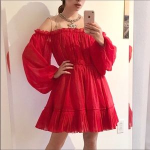red open shoulder dress